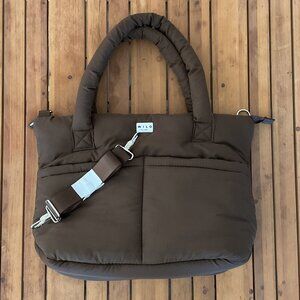 Wilo The Label Puffer Tote Bag Quilted Travel Weekender Gym Bag Brown Cloudcore